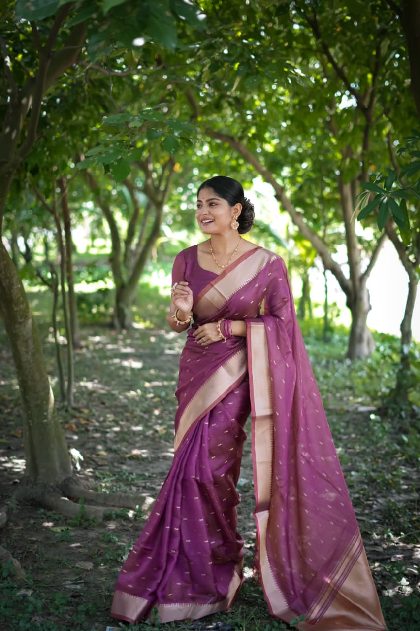 Purple Soft Silk All Over Zari Booti Pallu Border Saree