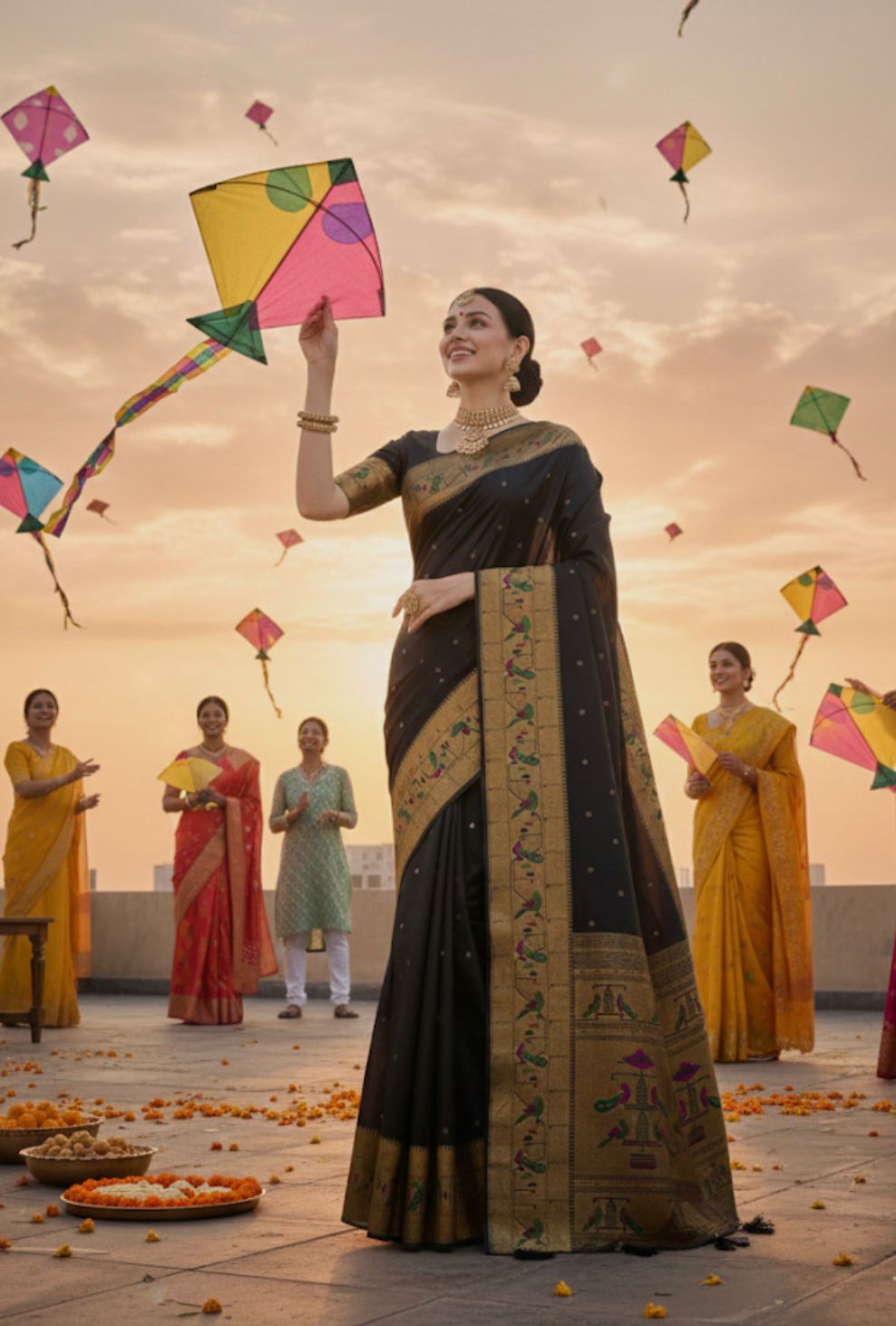 Black Dola Paithani Silk Rich Zari Weaved Pallu Floral Border Saree