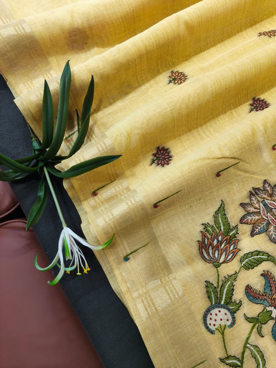 Cream Premium Muga Cotton Paithani Resham Weaved Saree