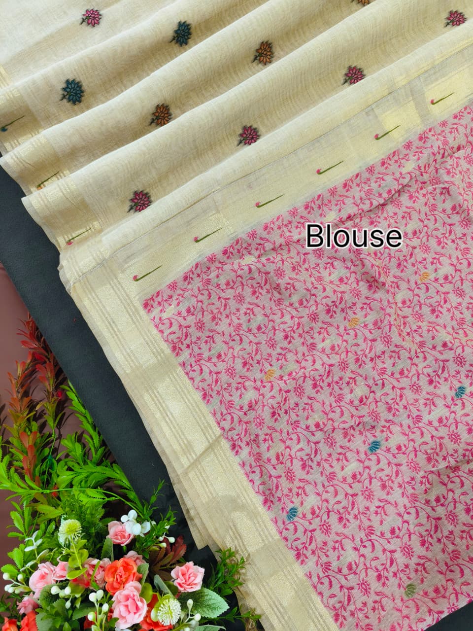 Beige Premium Muga Cotton Paithani Resham Weaved Saree