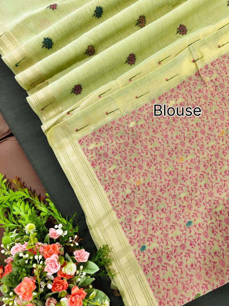 Olive Green Premium Muga Cotton Paithani Resham Weaved Saree