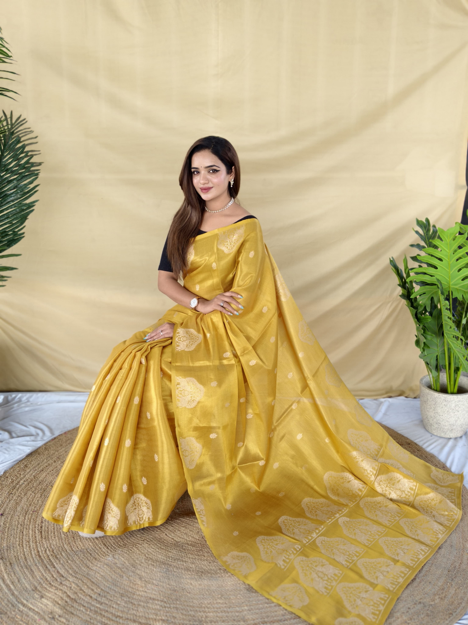 Yellow Premium Banarasi Zari Tissue Weaved Saree