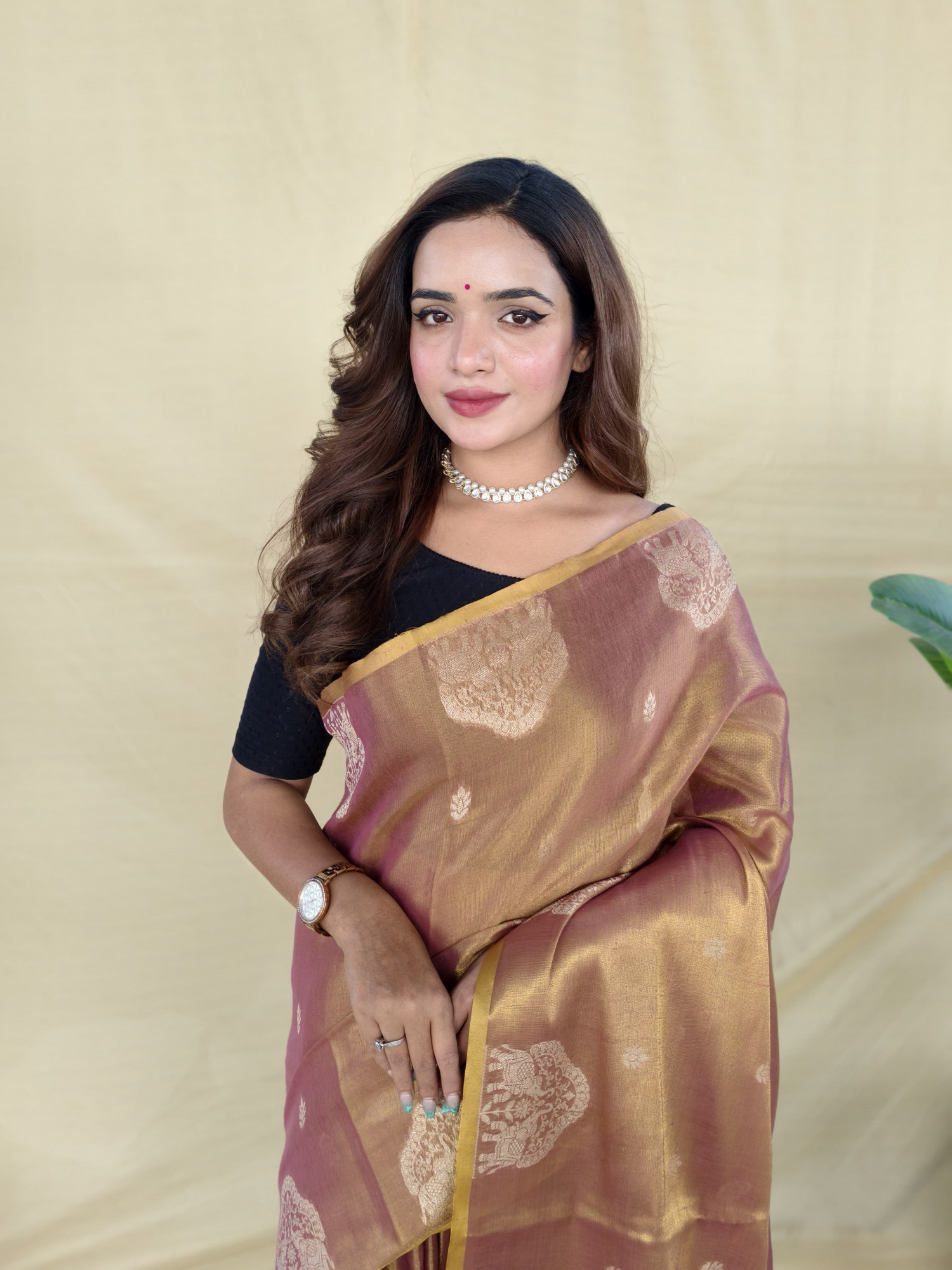 Metallic Brown Premium Banarasi Zari Tissue Weaved Saree