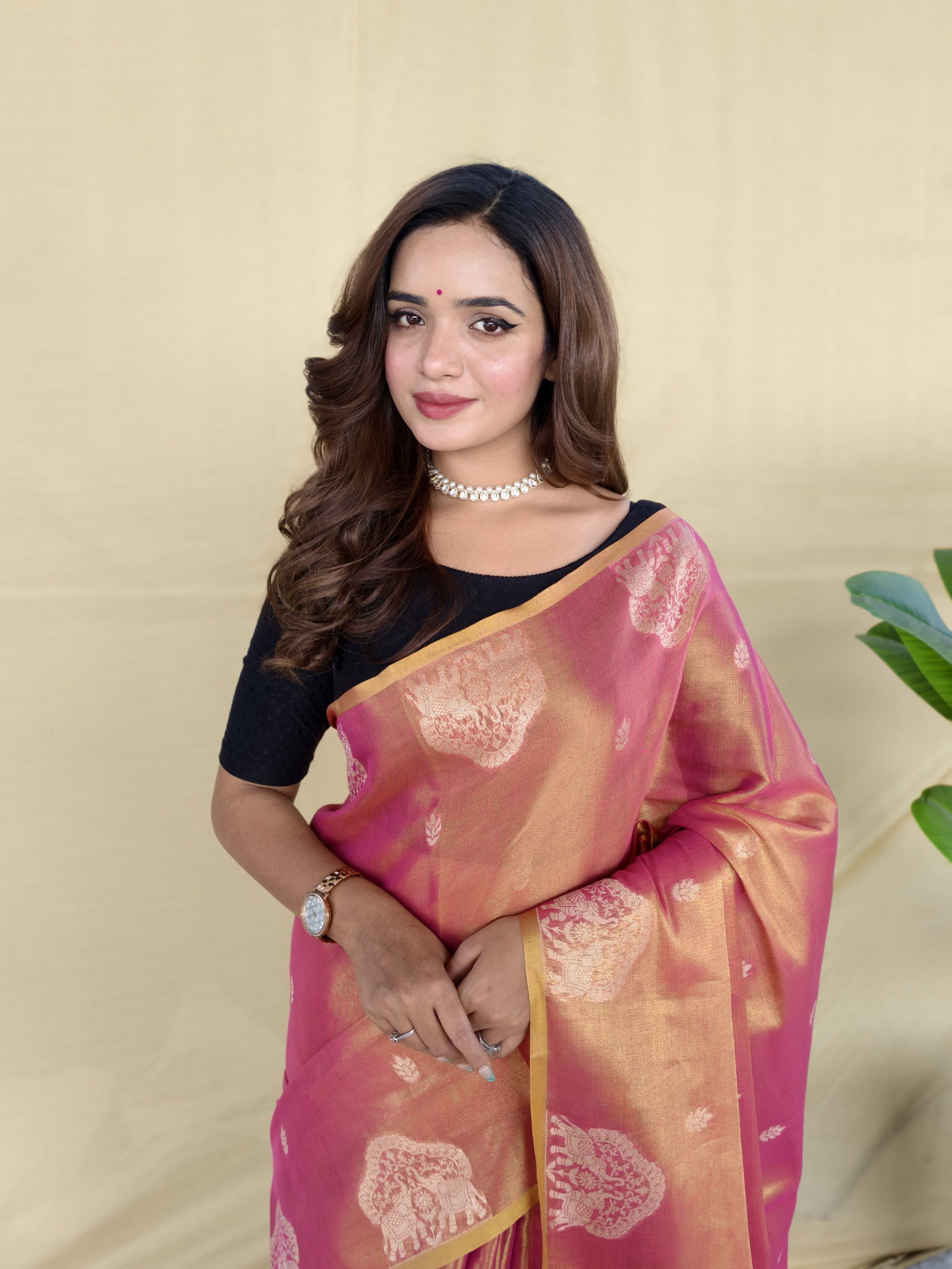 Metallic Magenta Premium Banarasi Zari Tissue Weaved Saree