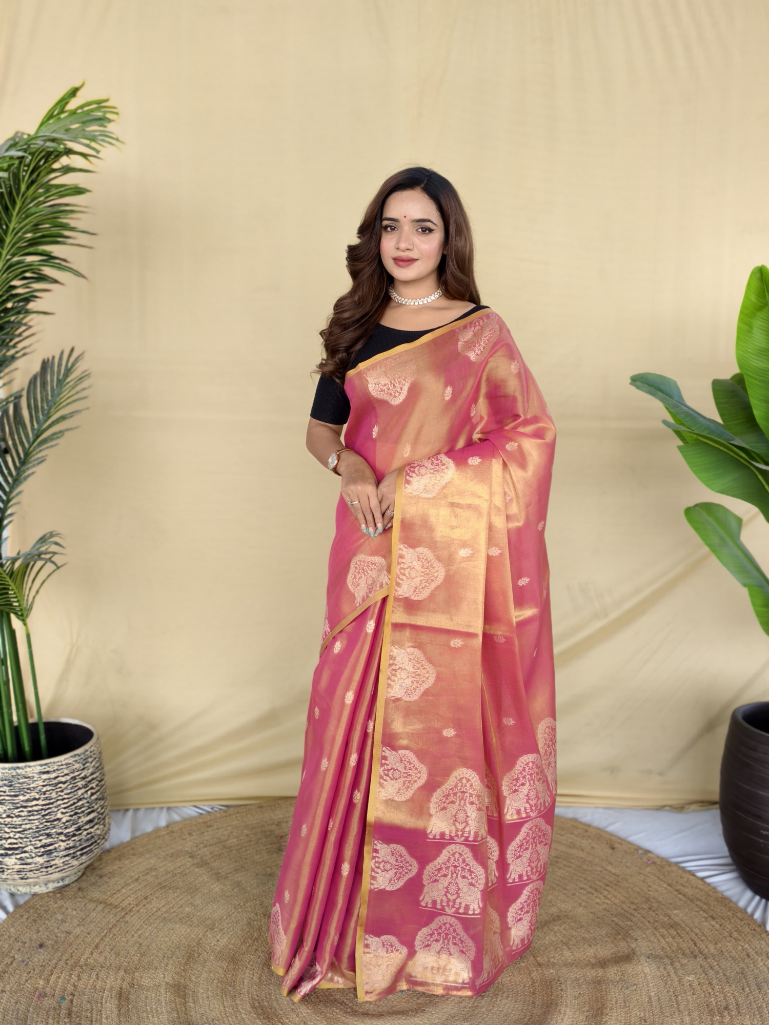 Metallic Magenta Premium Banarasi Zari Tissue Weaved Saree