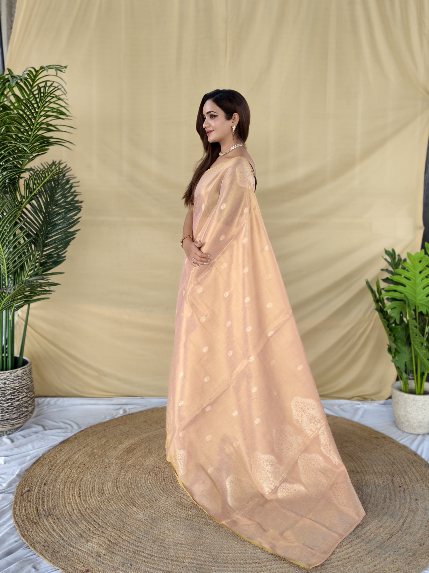 Pink Premium Banarasi Zari Tissue Weaved Saree