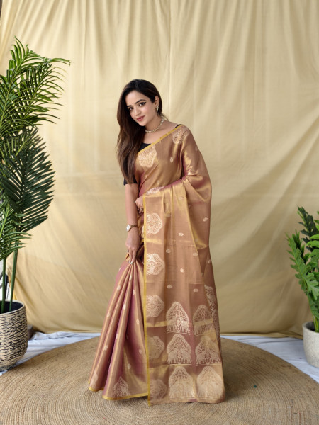 Image of Metallic Brown Premium Banarasi Zari Tissue Weaved Saree