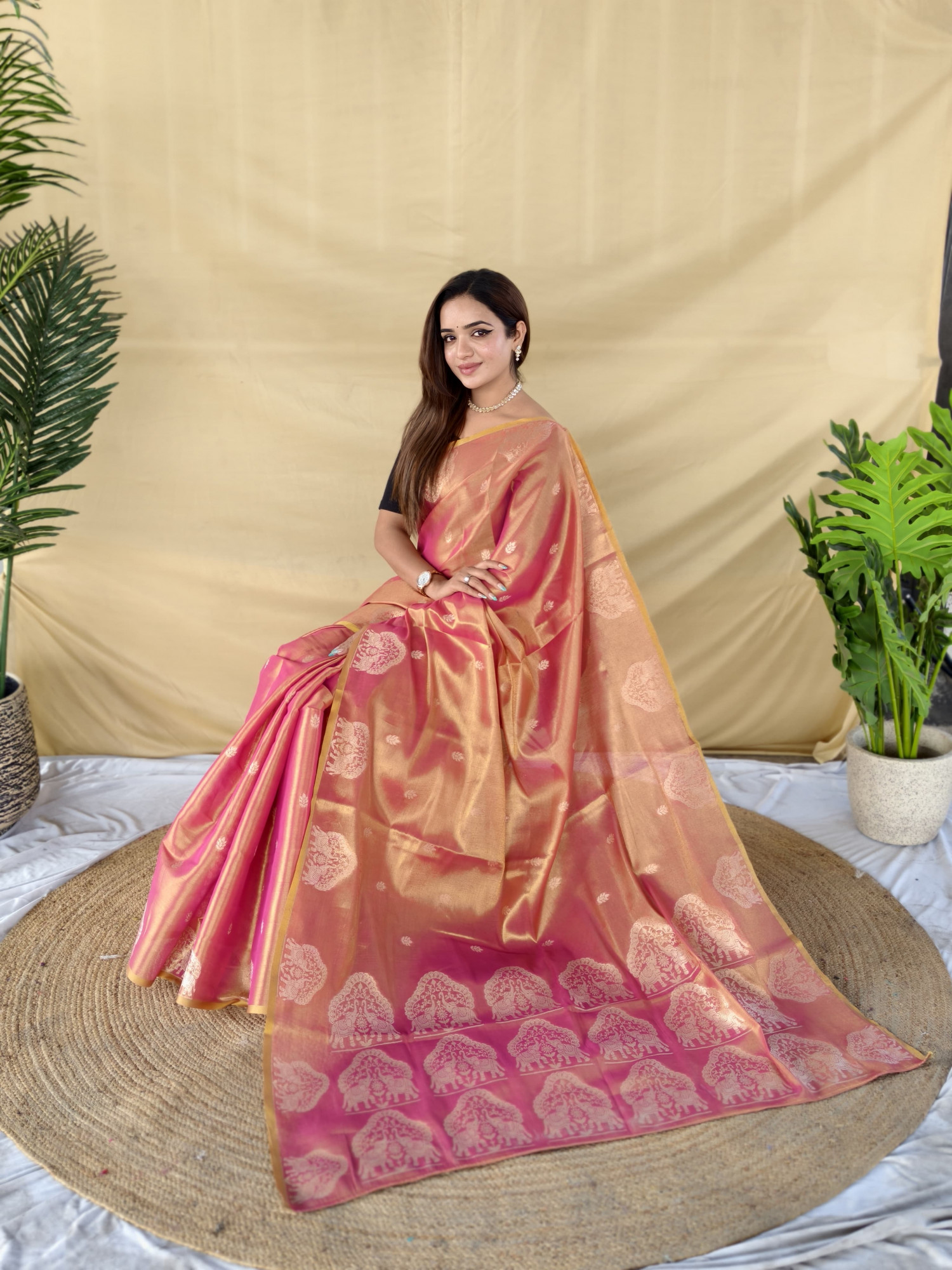 Metallic Magenta Premium Banarasi Zari Tissue Weaved Saree