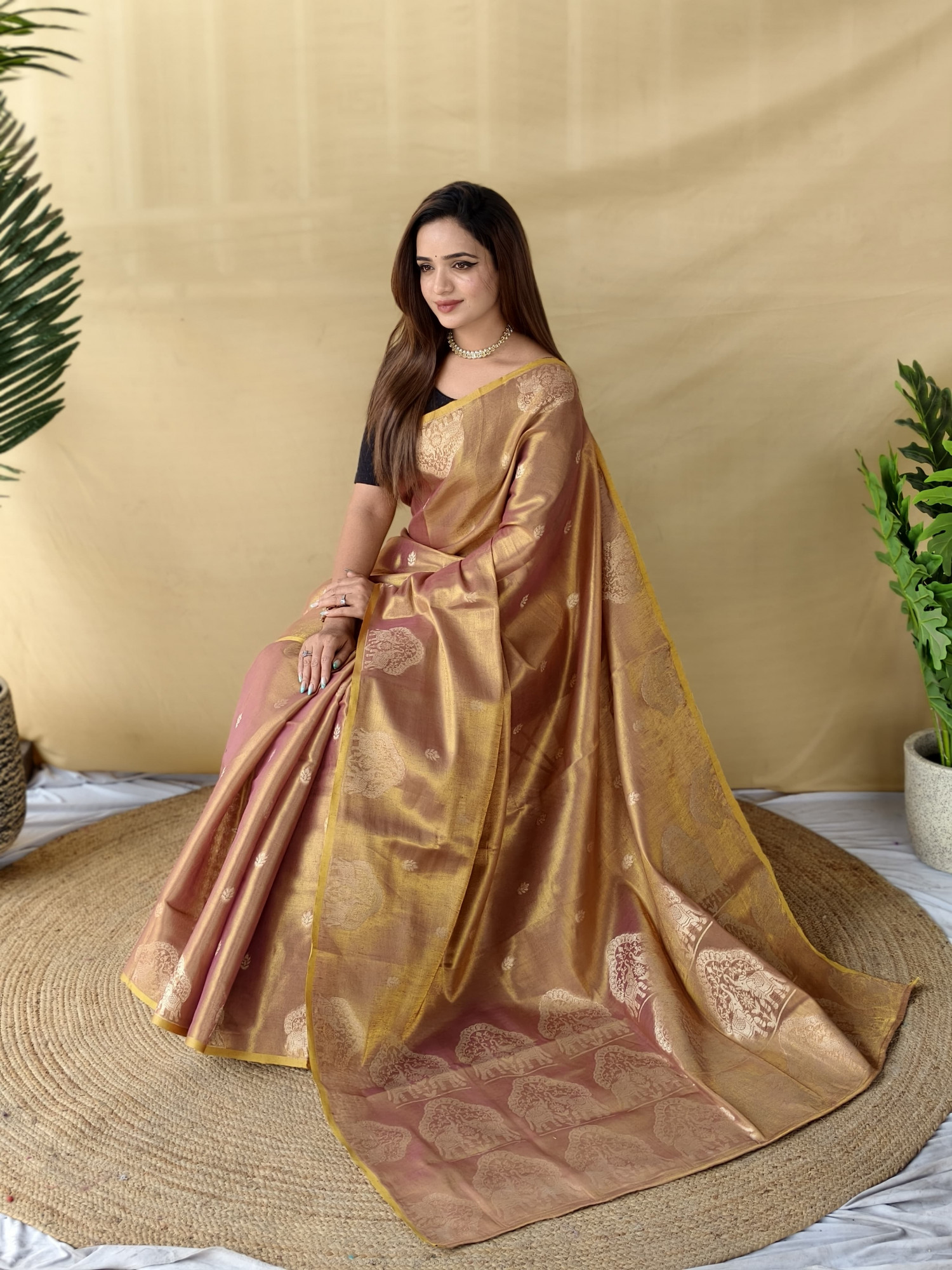 Metallic Brown Premium Banarasi Zari Tissue Weaved Saree