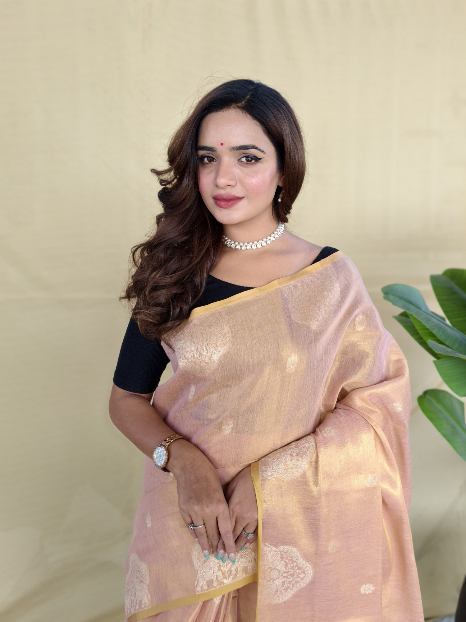 Pink Premium Banarasi Zari Tissue Weaved Saree