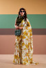 Mustard Satin Silk Floral Printed Comes With Stitched Blouse Piece