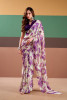 Purple Satin Silk Floral Printed Comes With Stitched Blouse Piece