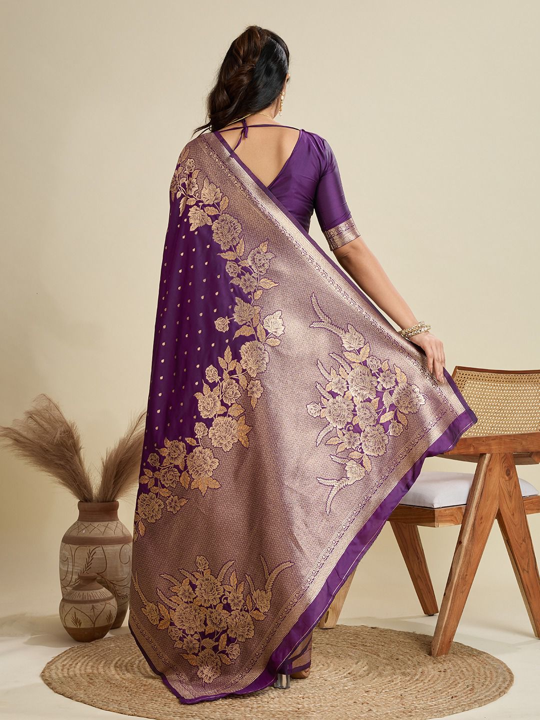 Dark Purple Soft Kanjivaram Silk Zari Weaved Pallu Border Saree