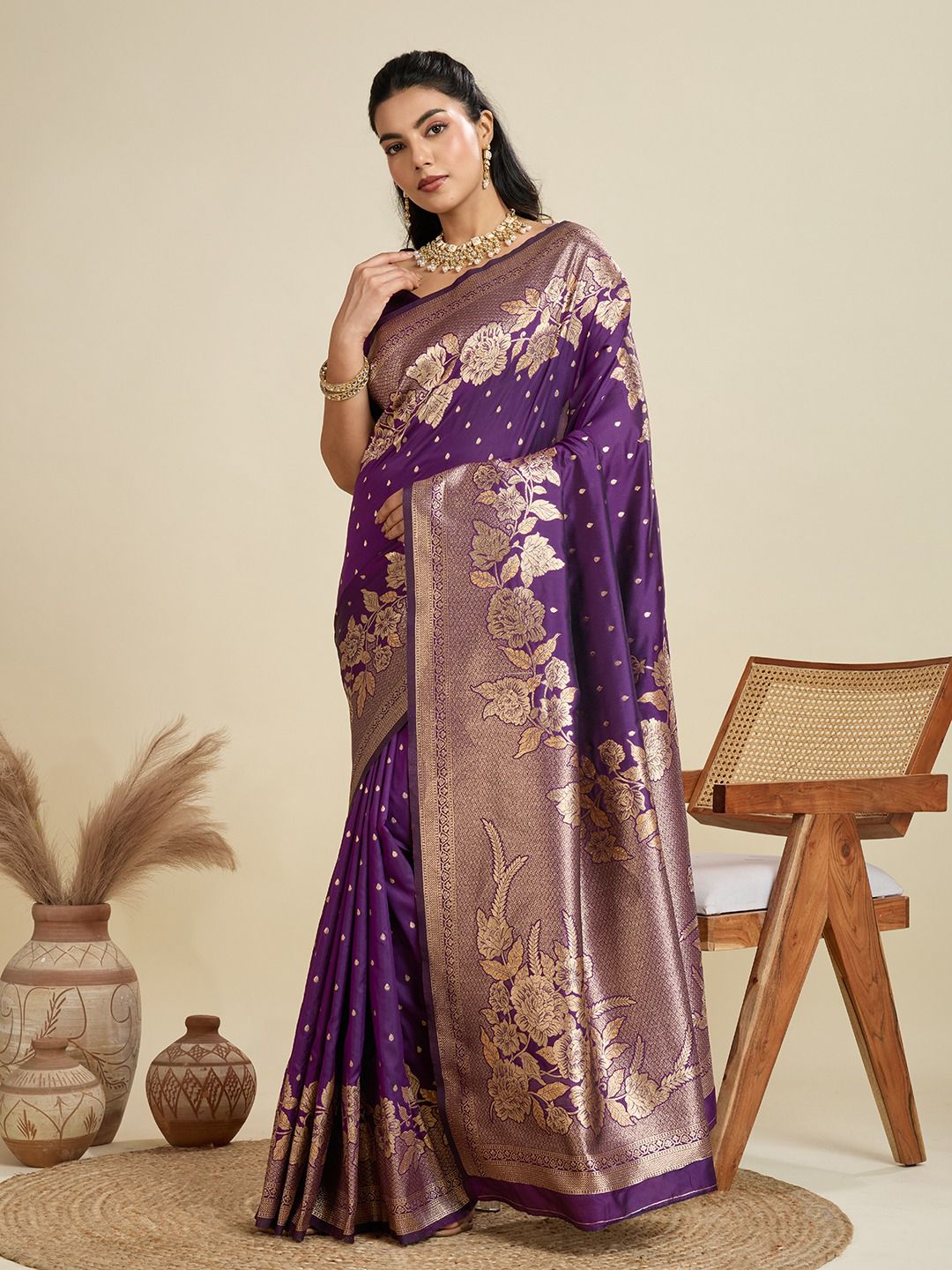Dark Purple Soft Kanjivaram Silk Zari Weaved Pallu Border Saree