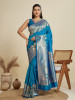 Teal Soft Kanjivaram Silk Zari Weaved Pallu Border Saree