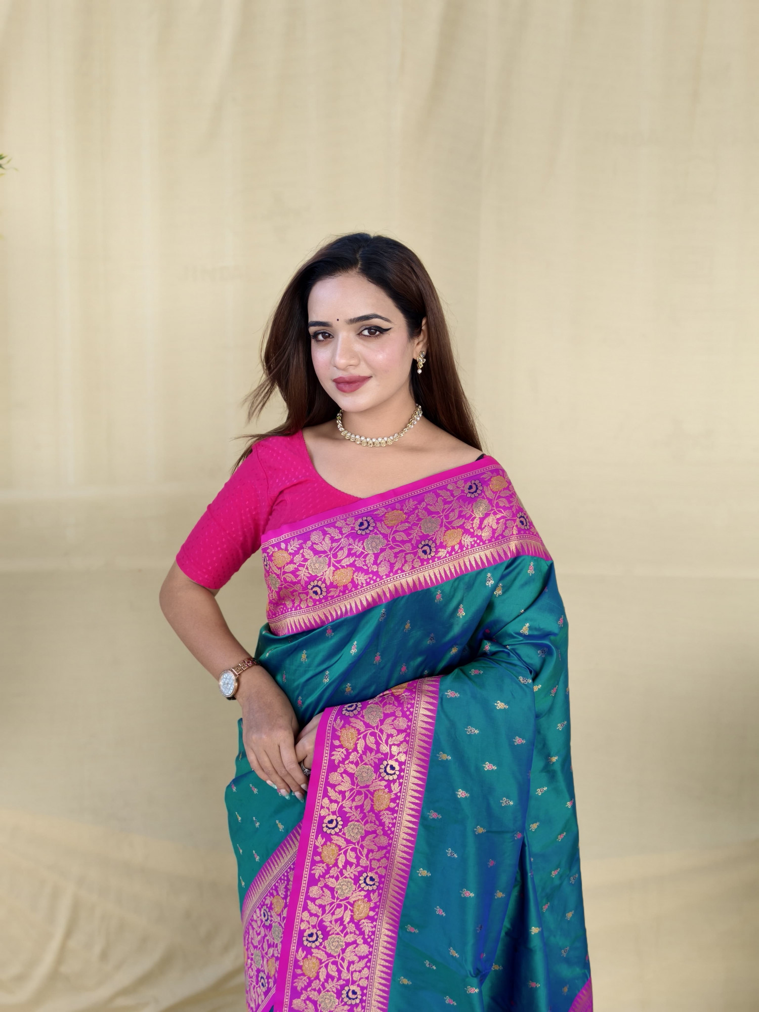 Jade Green Pure Banarasi Silk Zari Weaved Boota Rich Pallu Saree