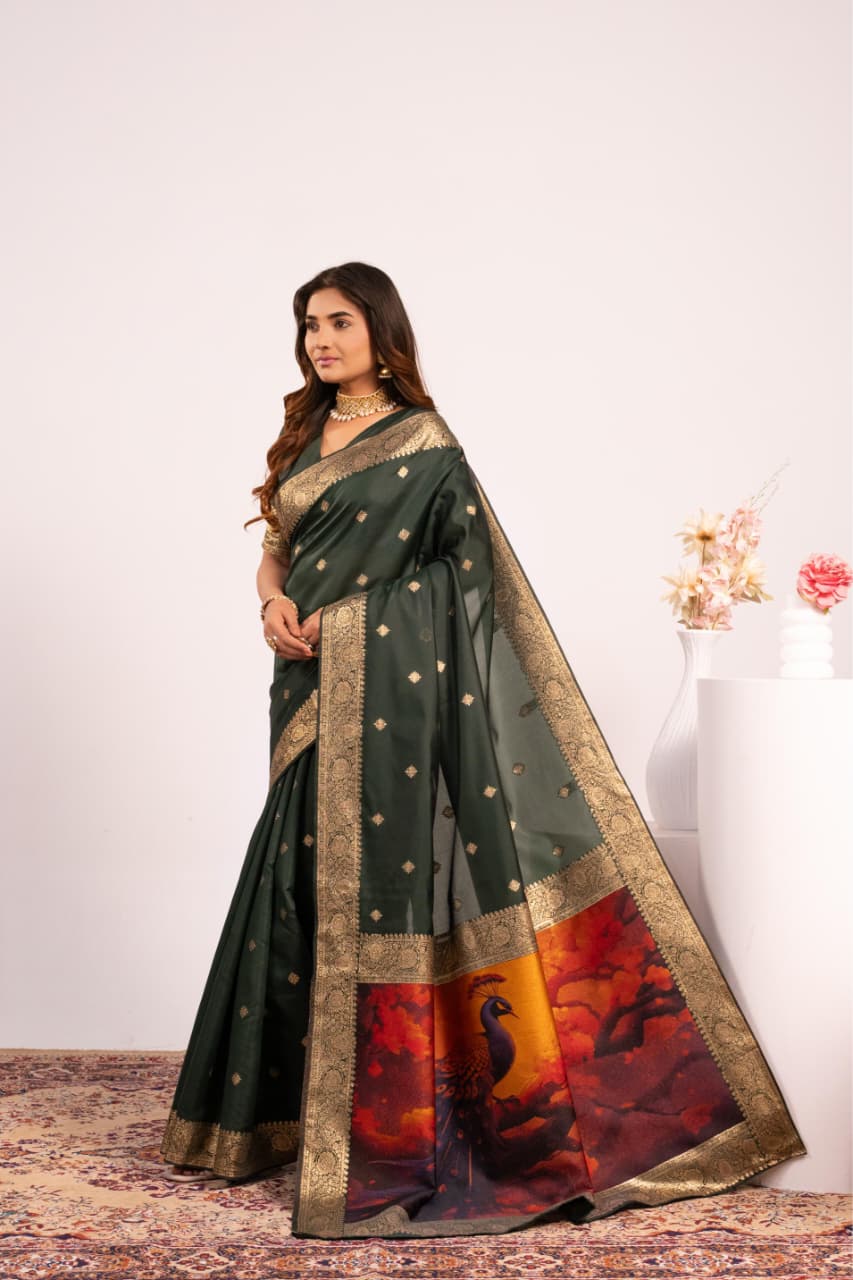 Black Soft Banarasi Silk Resham Weaved Pallu Zari Border Saree