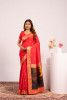 Red Soft Banarasi Silk Resham Weaved Pallu Zari Border Saree