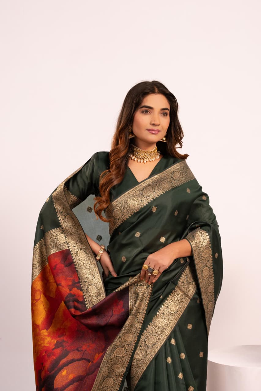 Black Soft Banarasi Silk Resham Weaved Pallu Zari Border Saree