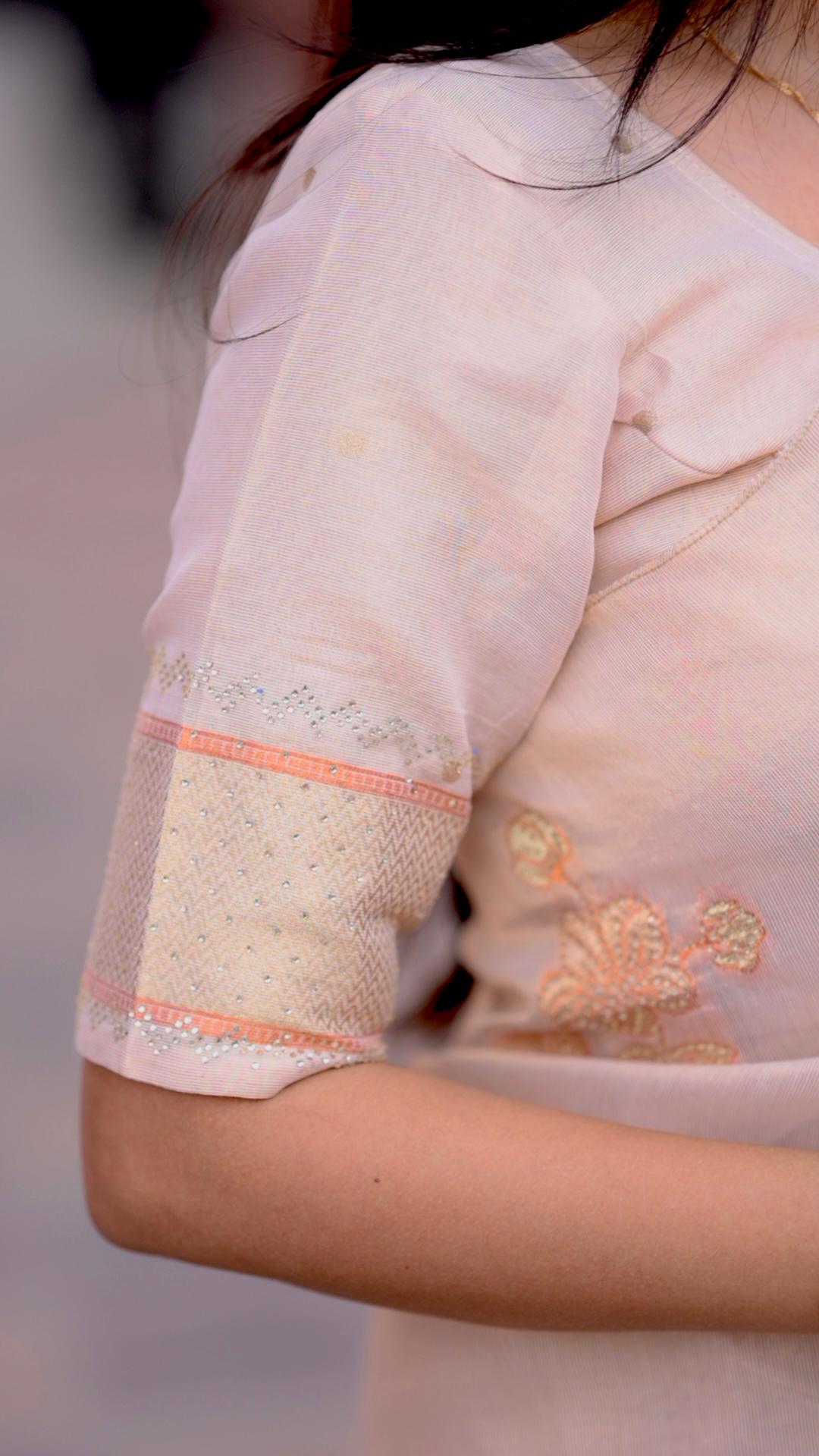 Off White Organza Silk Jacquard Weaved Swarovski Work Saree