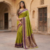 Mehendi Banarasi Silk Zari Weaved Contrast Pallu Border Saree