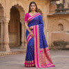 Royal Blue Banarasi Silk Zari Weaved Contrast Pallu Border Saree