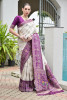Off White Dark Purple Premium Banarasi Patola Ajrakh  Weaved Saree