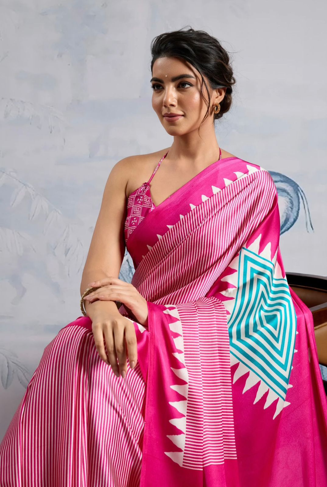 Raani Japan Satin Silk Digital Printed With Blouse Saree