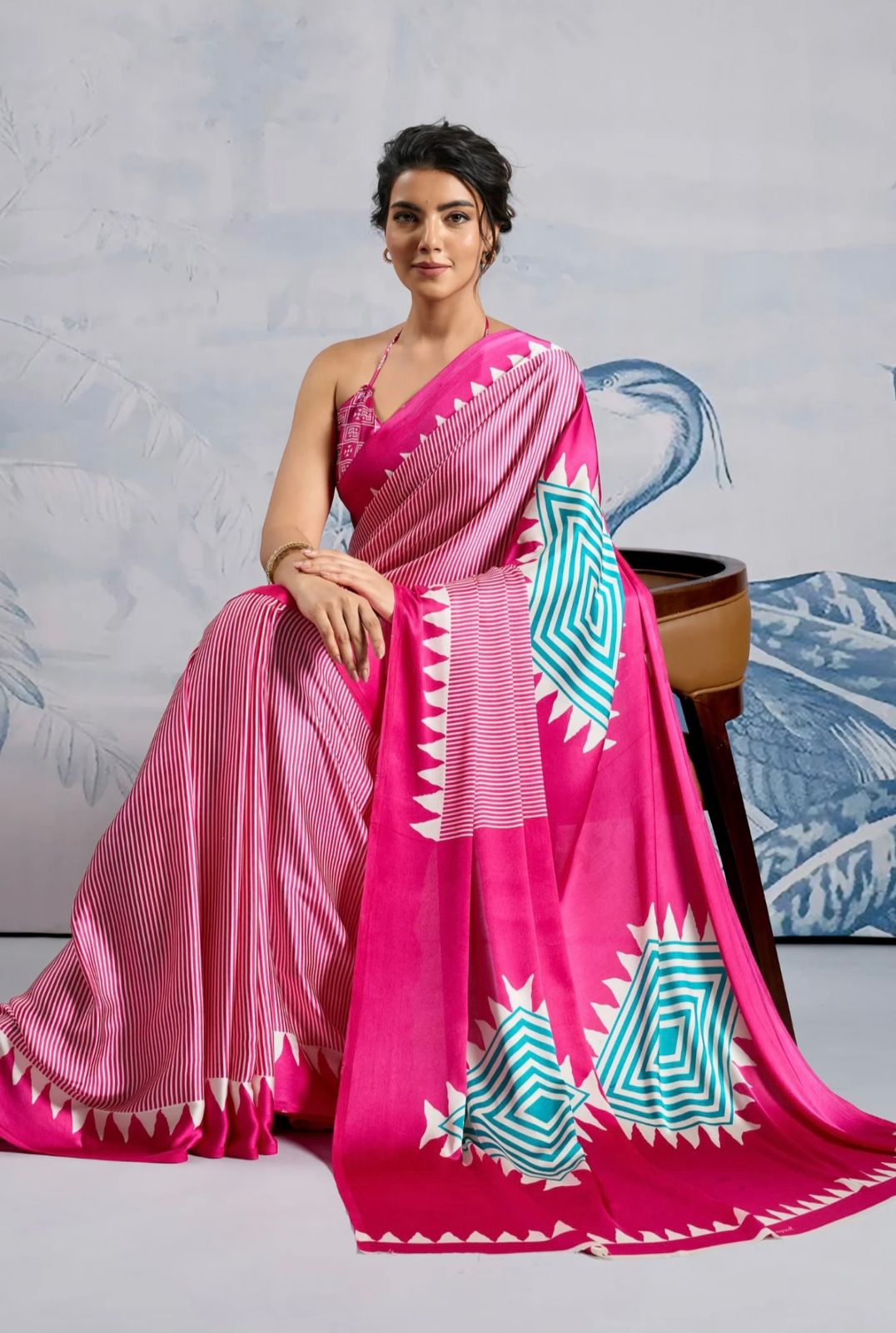 Raani Japan Satin Silk Digital Printed With Blouse Saree