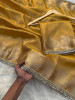 Mustard Banarasi Tissue Silk Gold Zari Weaved Lace Border Saree
