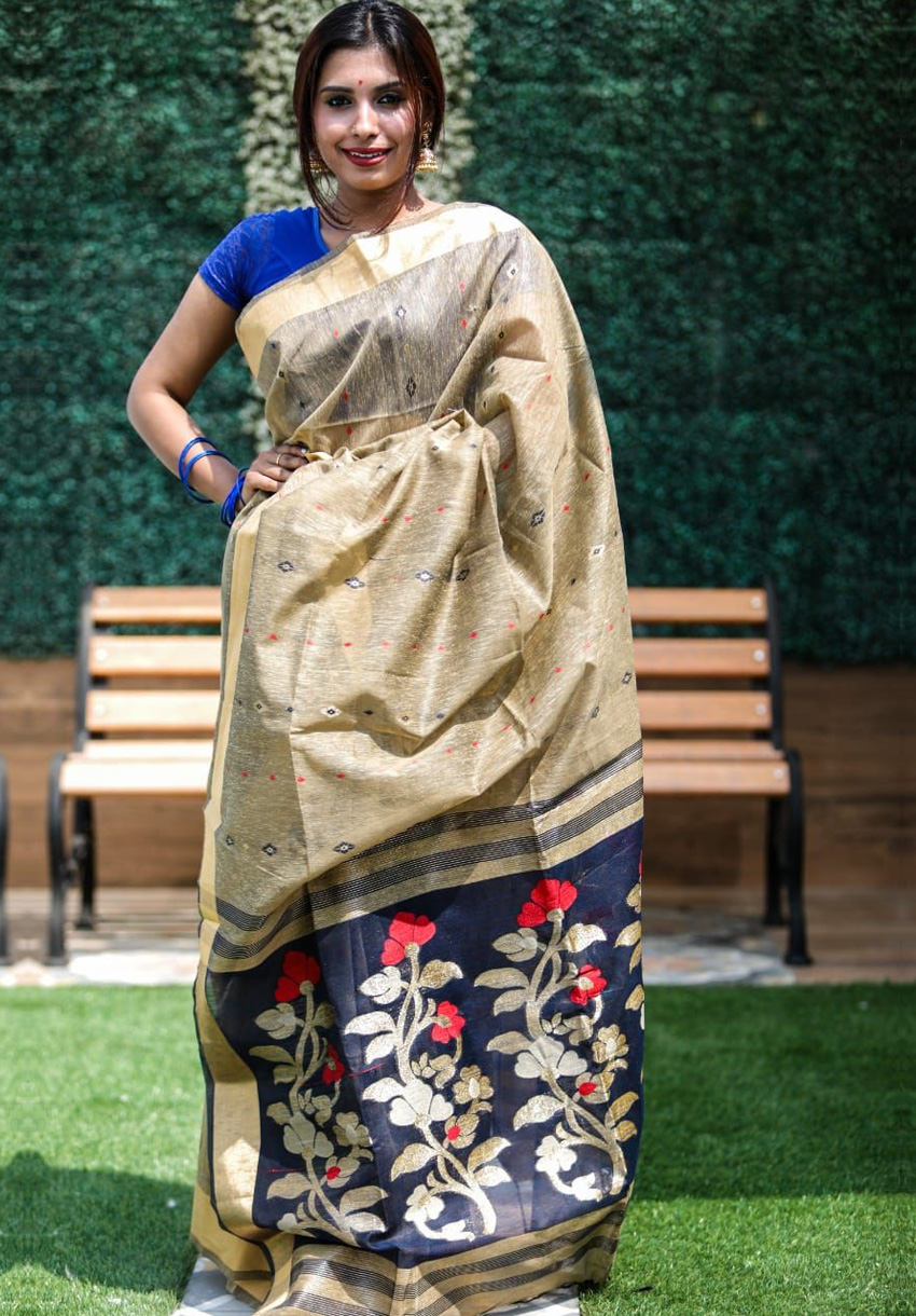 Linen Silk Jamdani Weave Saree
