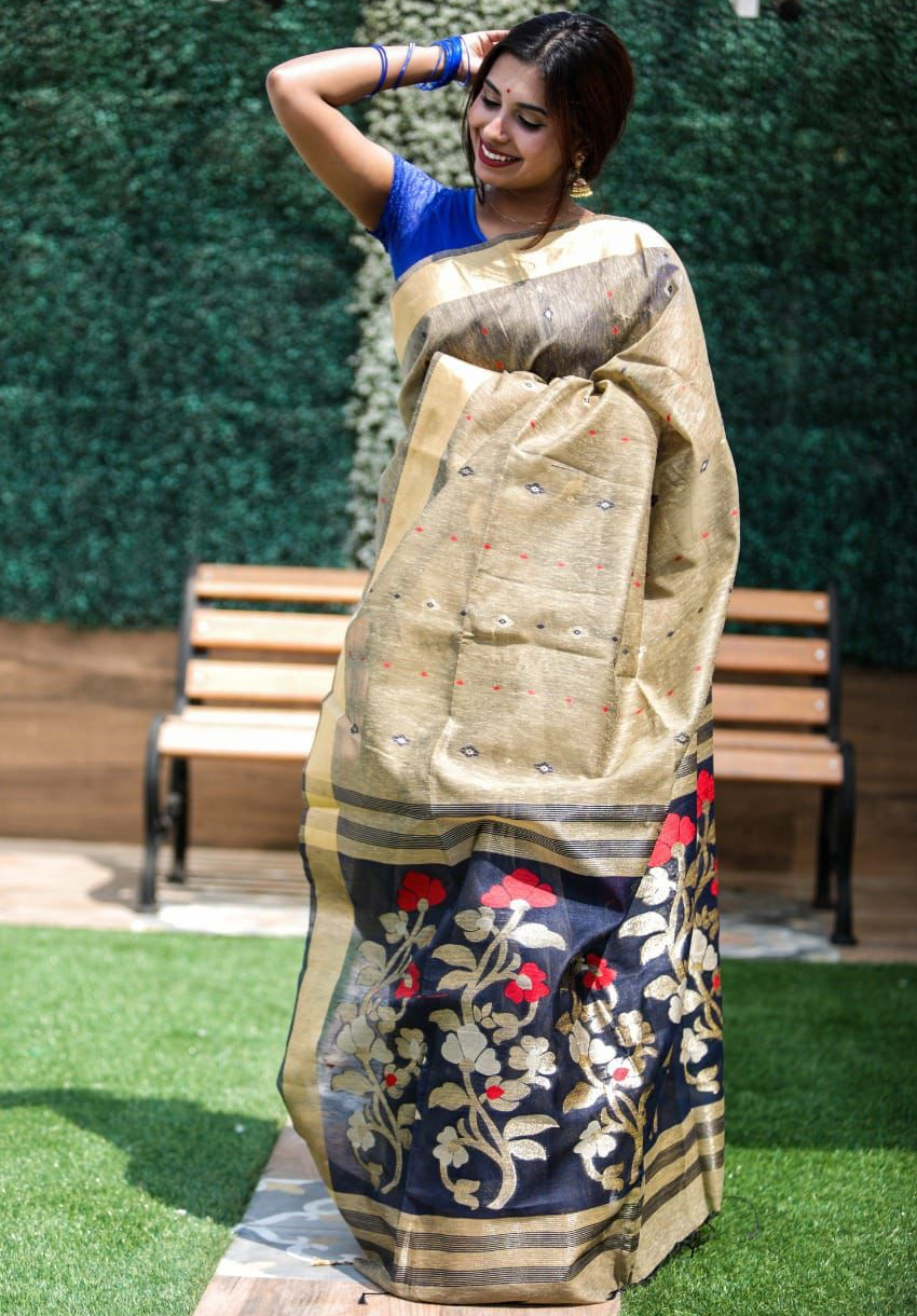 Linen Silk Jamdani Weave Saree