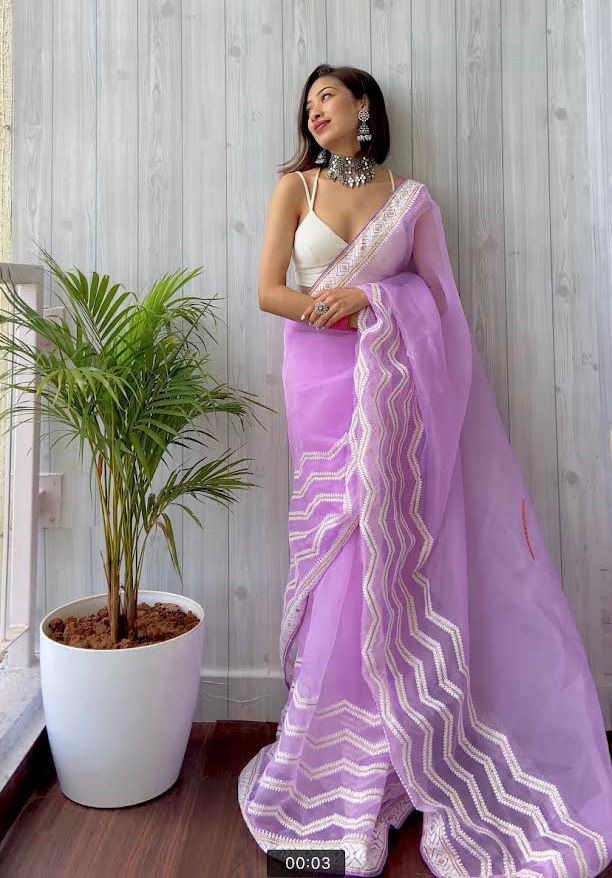 Organza Lehariya Zari Thread Weave Saree