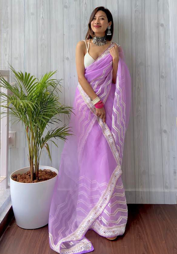 Organza Lehariya Zari Thread Weave Saree