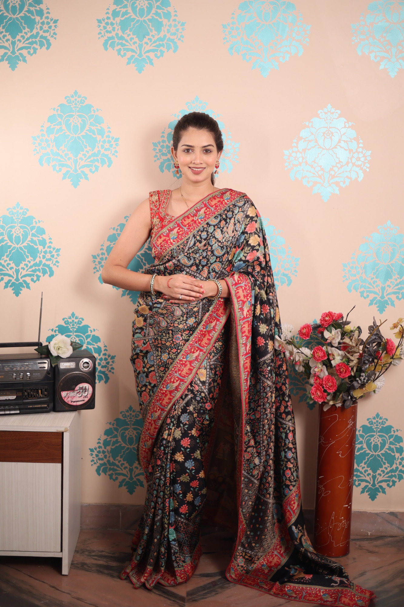 Black Pure Pashmina Rajwada Silk Rich Zari Weaved Saree