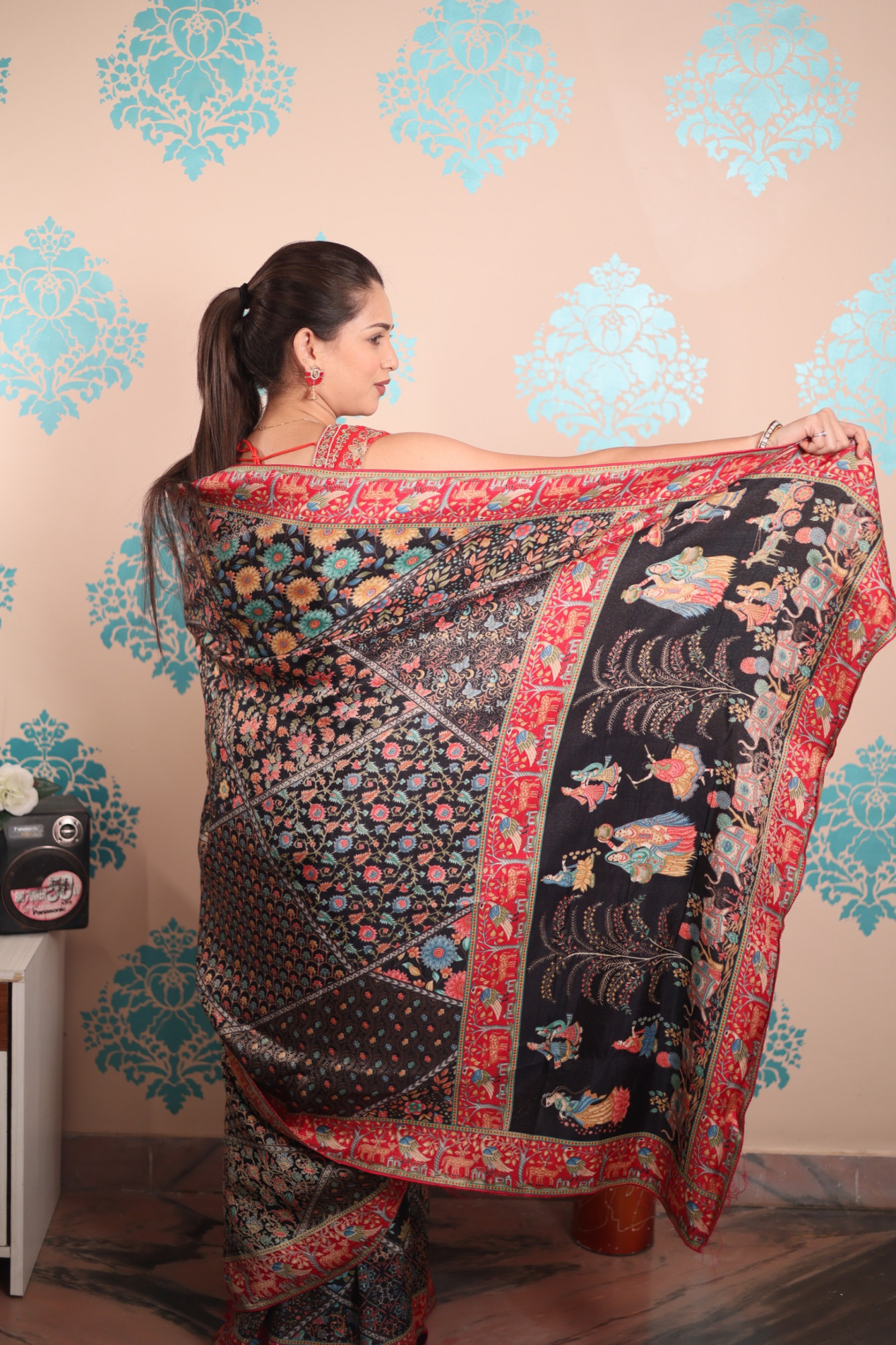 Black Pure Pashmina Rajwada Silk Rich Zari Weaved Saree