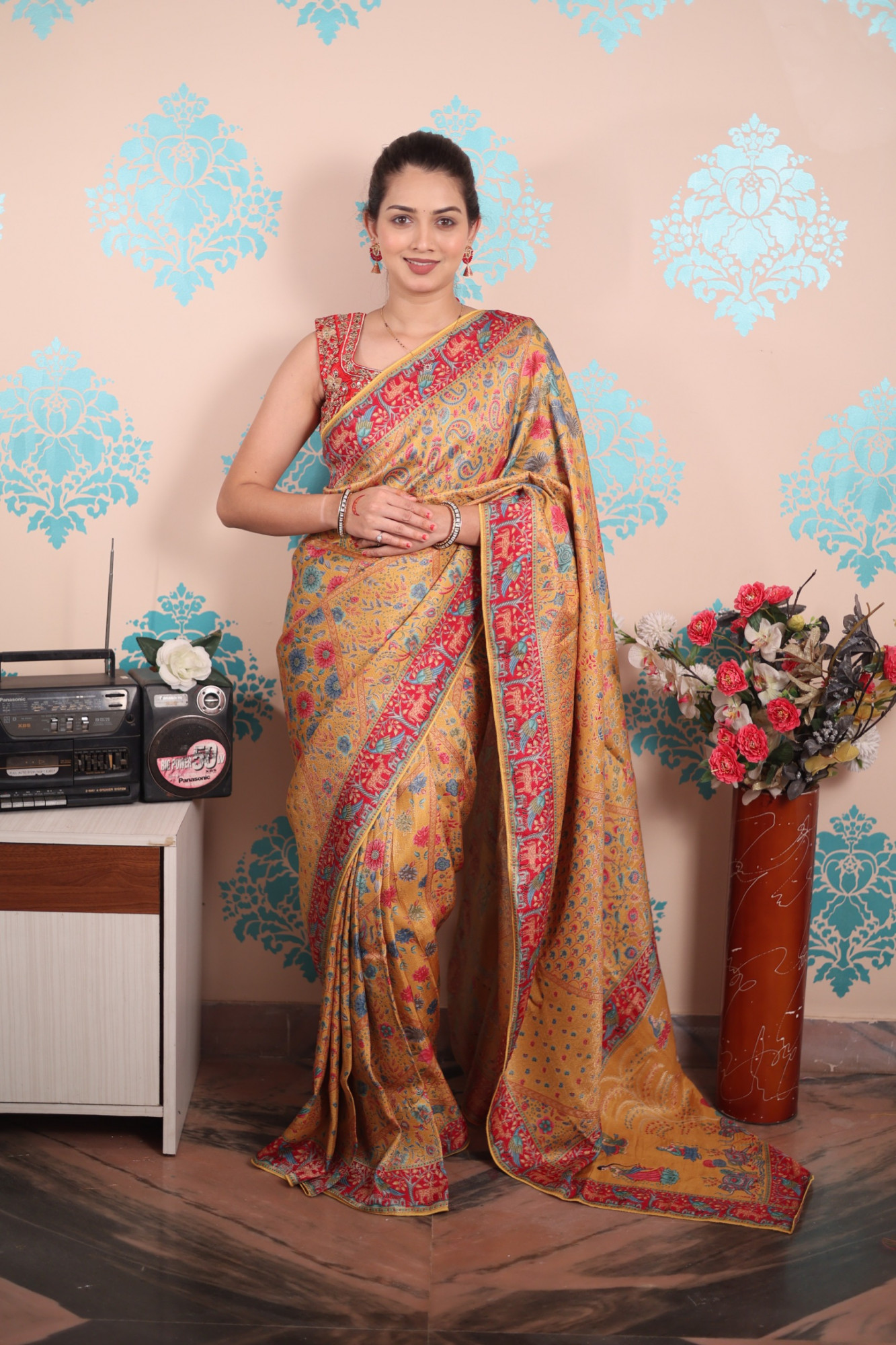 Mustard Pure Pashmina Rajwada Silk Rich Zari Weaved Saree