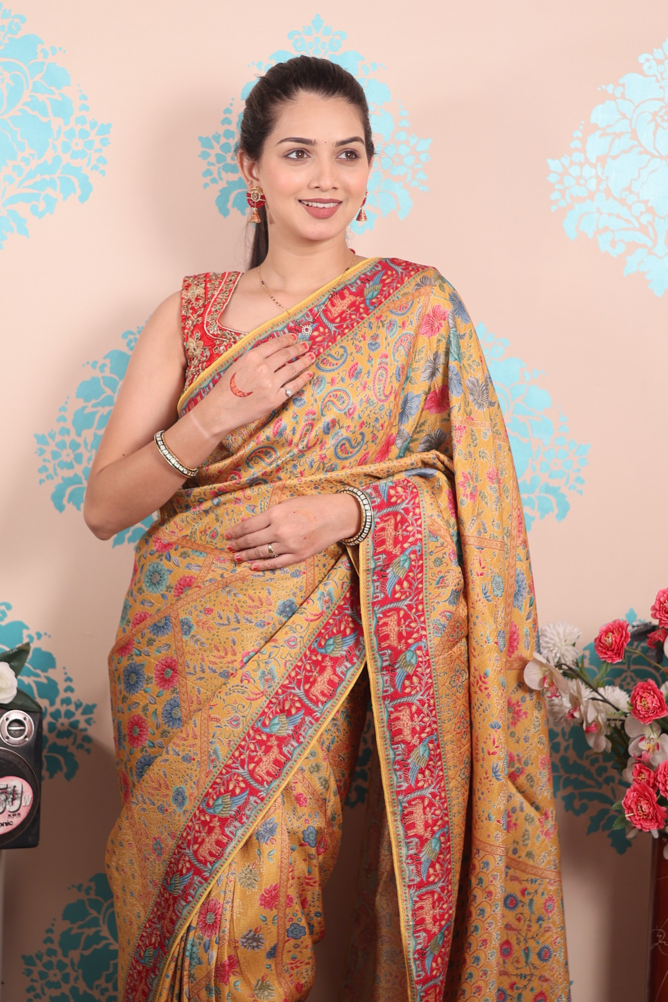 Mustard Pure Pashmina Rajwada Silk Rich Zari Weaved Saree