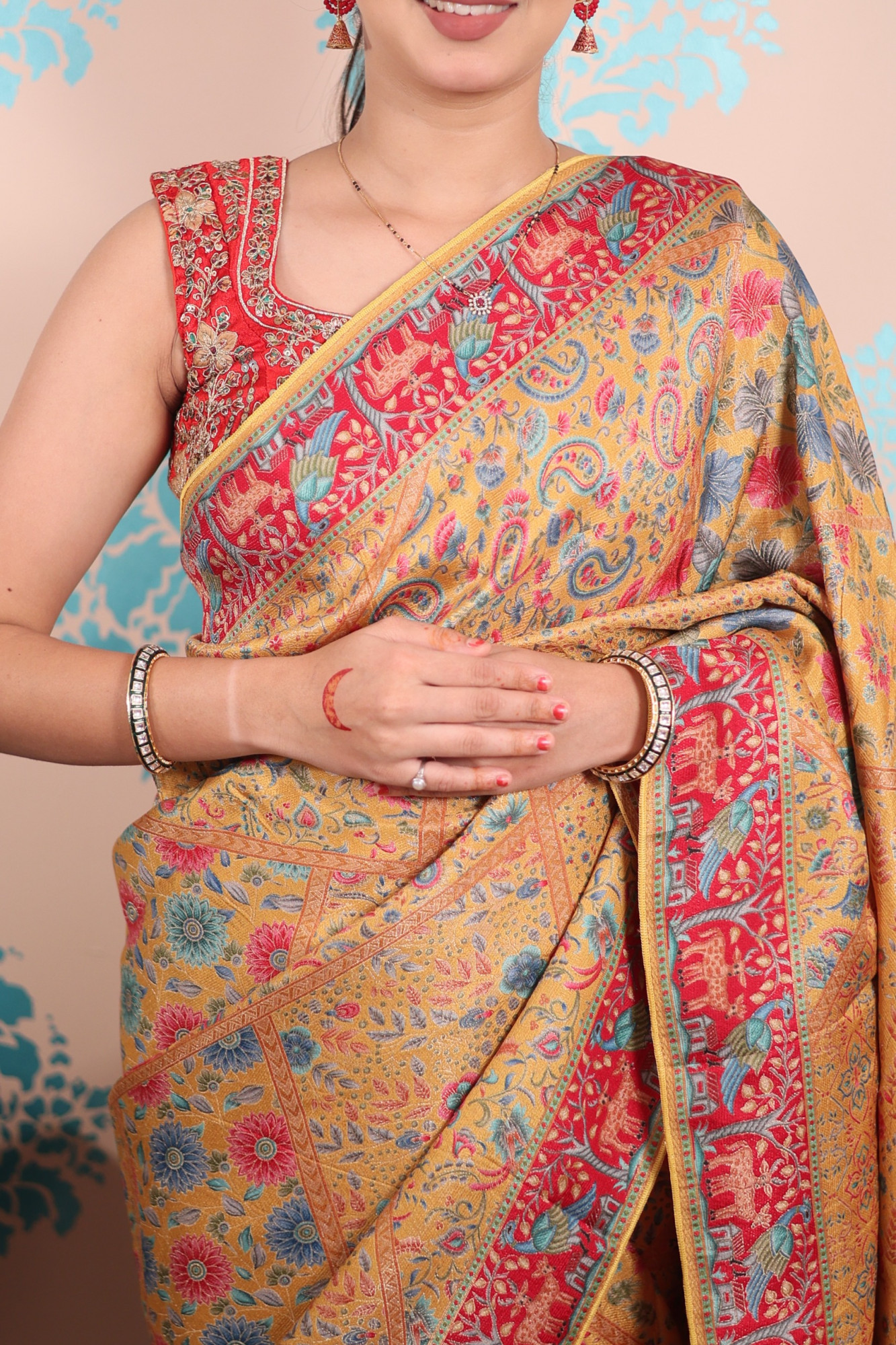 Mustard Pure Pashmina Rajwada Silk Rich Zari Weaved Saree