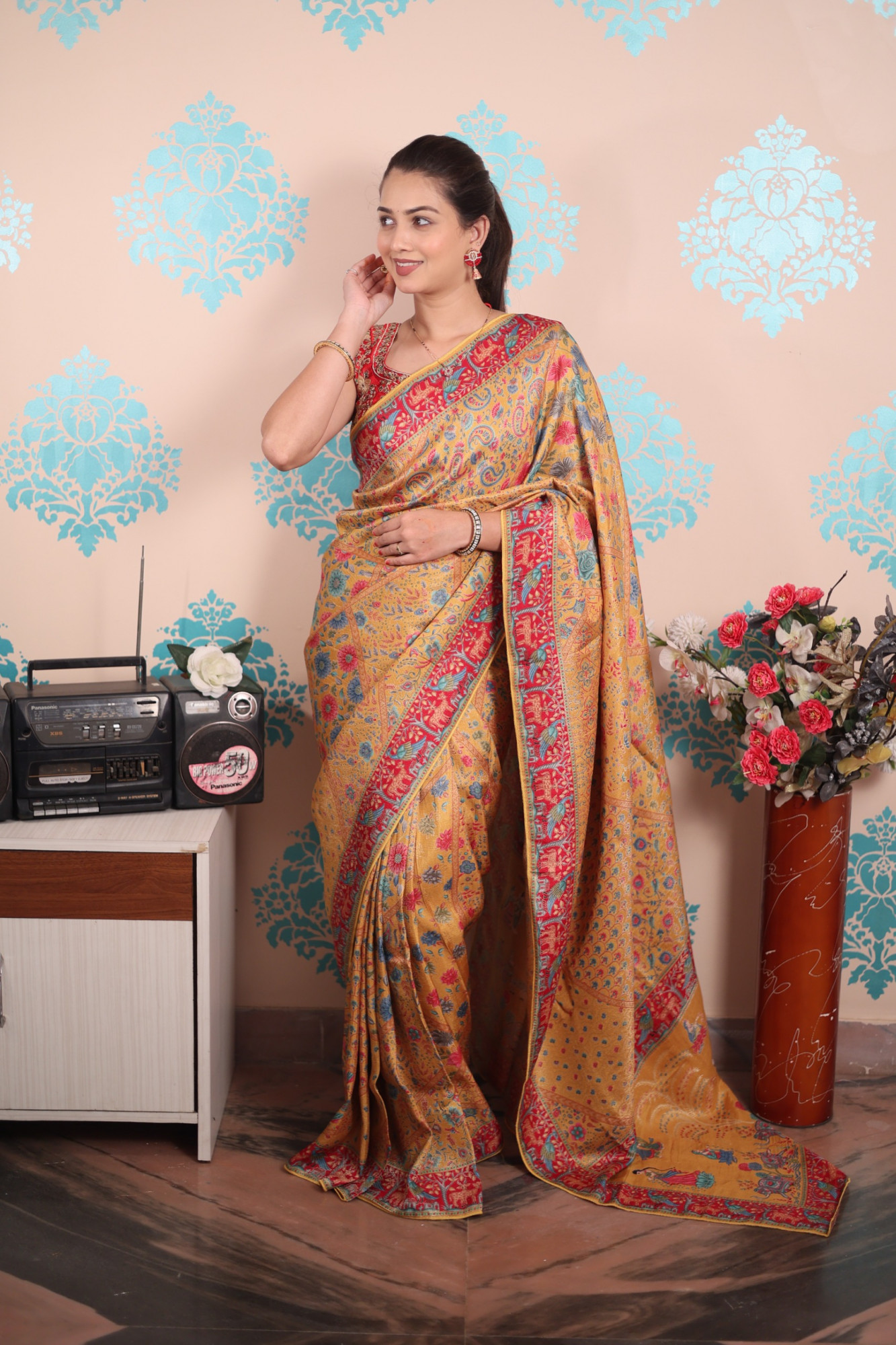 Mustard Pure Pashmina Rajwada Silk Rich Zari Weaved Saree
