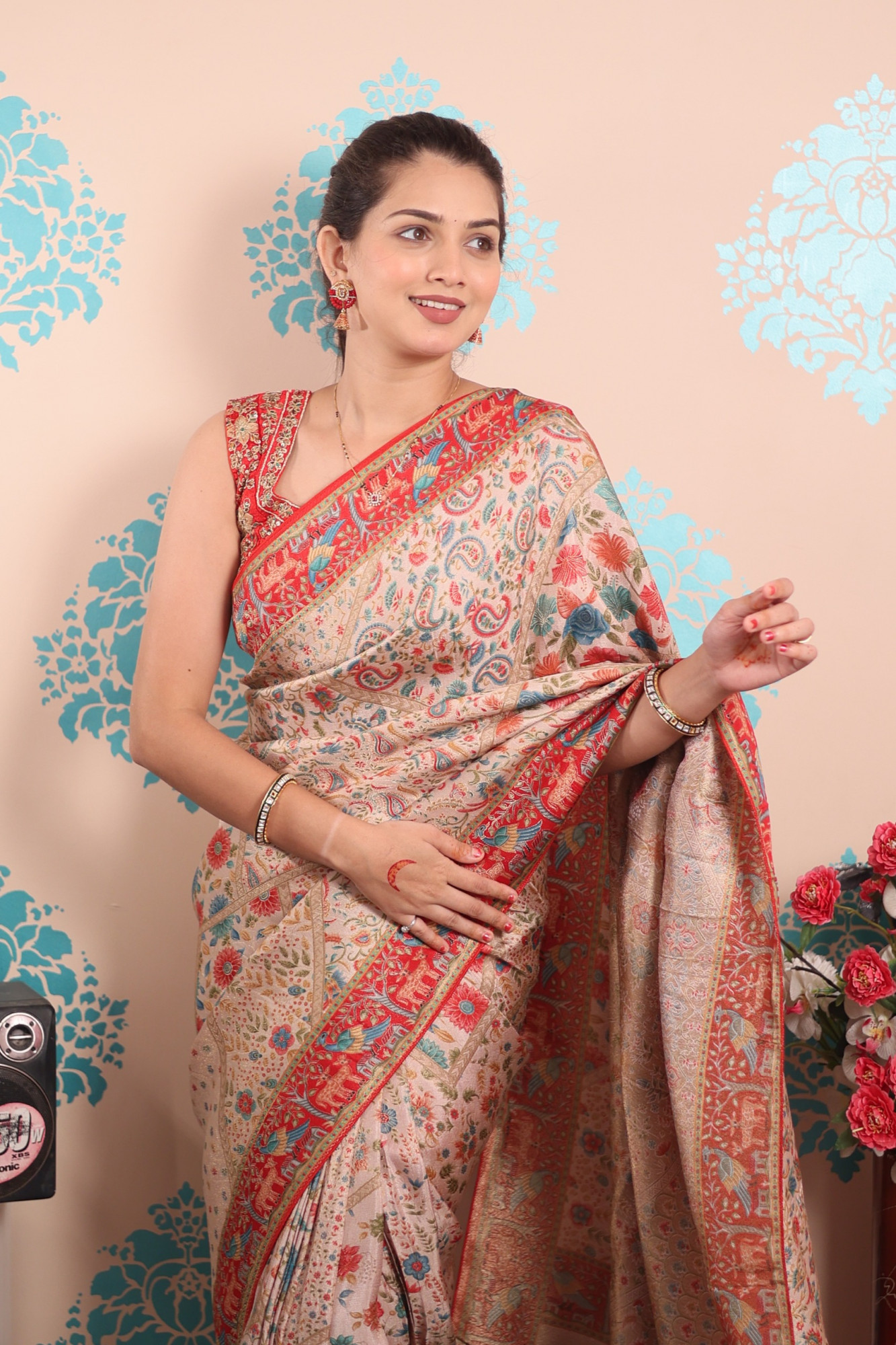 Beige Pure Pashmina Rajwada Silk Rich Zari Weaved Saree