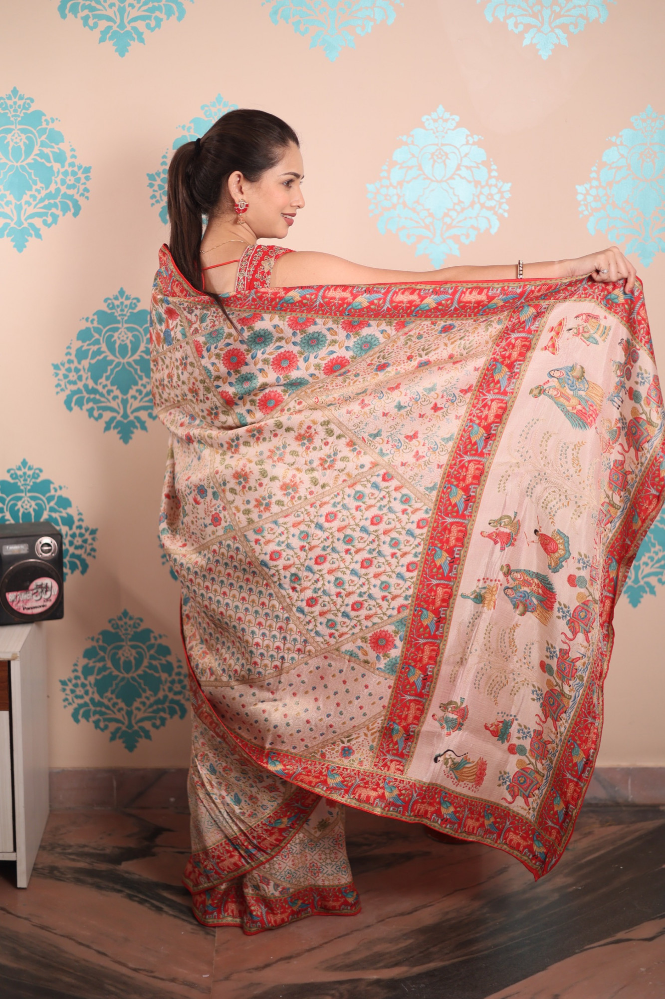 Beige Pure Pashmina Rajwada Silk Rich Zari Weaved Saree