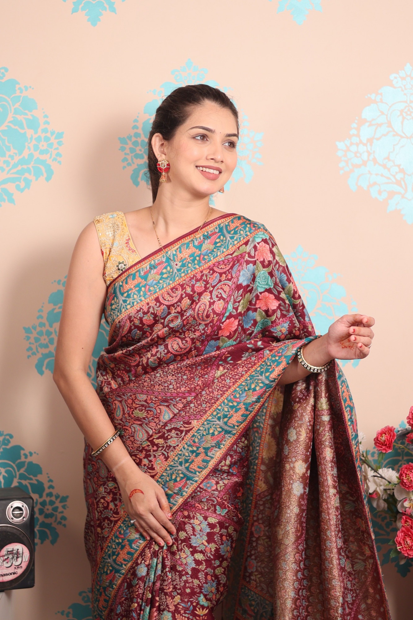 Maroon Pure Pashmina Rajwada Silk Rich Zari Weaved Saree