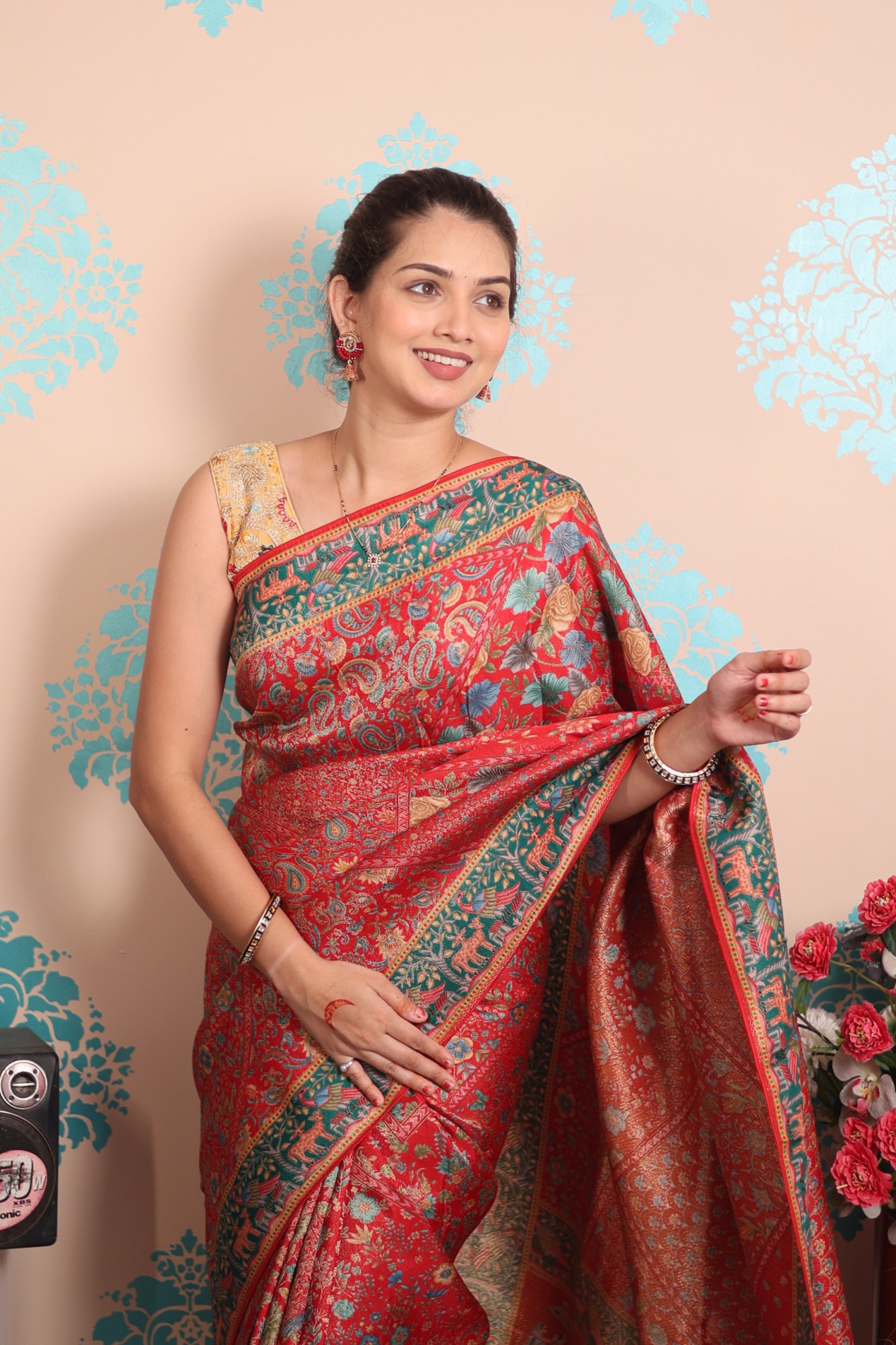 Red Pure Pashmina Rajwada Silk Rich Zari Weaved Saree