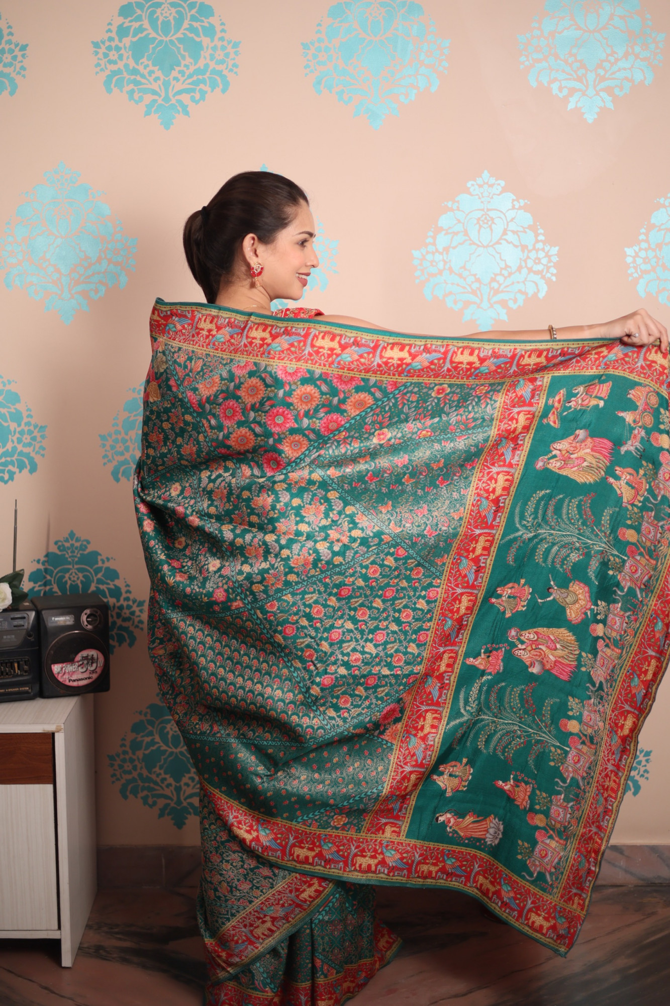 Jade Green Pure Pashmina Rajwada Silk Rich Zari Weaved Saree