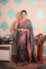 Navy Blue Pure Pashmina Rajwada Silk Rich Zari Weaved Saree