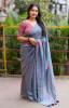 Gray Pure Chanderi Cotton Hand Tie Dye Shibori Printed Saree