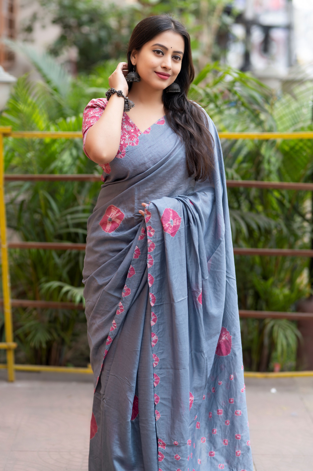 Gray Pure Chanderi Cotton Hand Tie Dye Shibori Printed Saree
