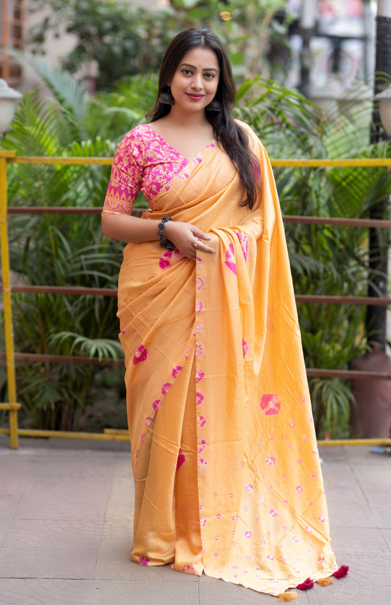 Orange Pure Chanderi Cotton Hand Tie Dye Shibori Printed Saree