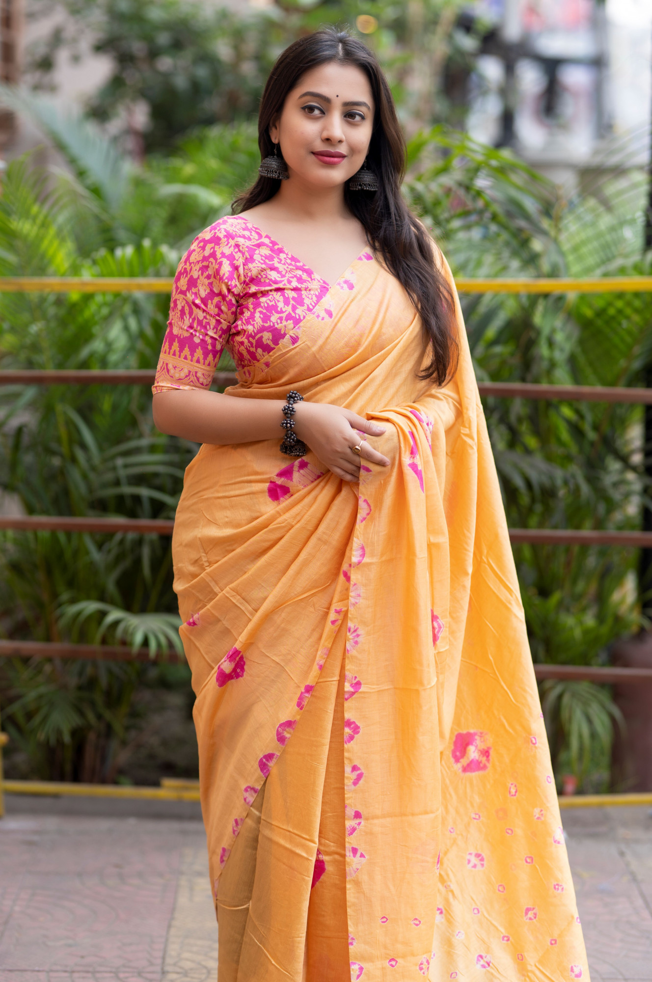 Orange Pure Chanderi Cotton Hand Tie Dye Shibori Printed Saree